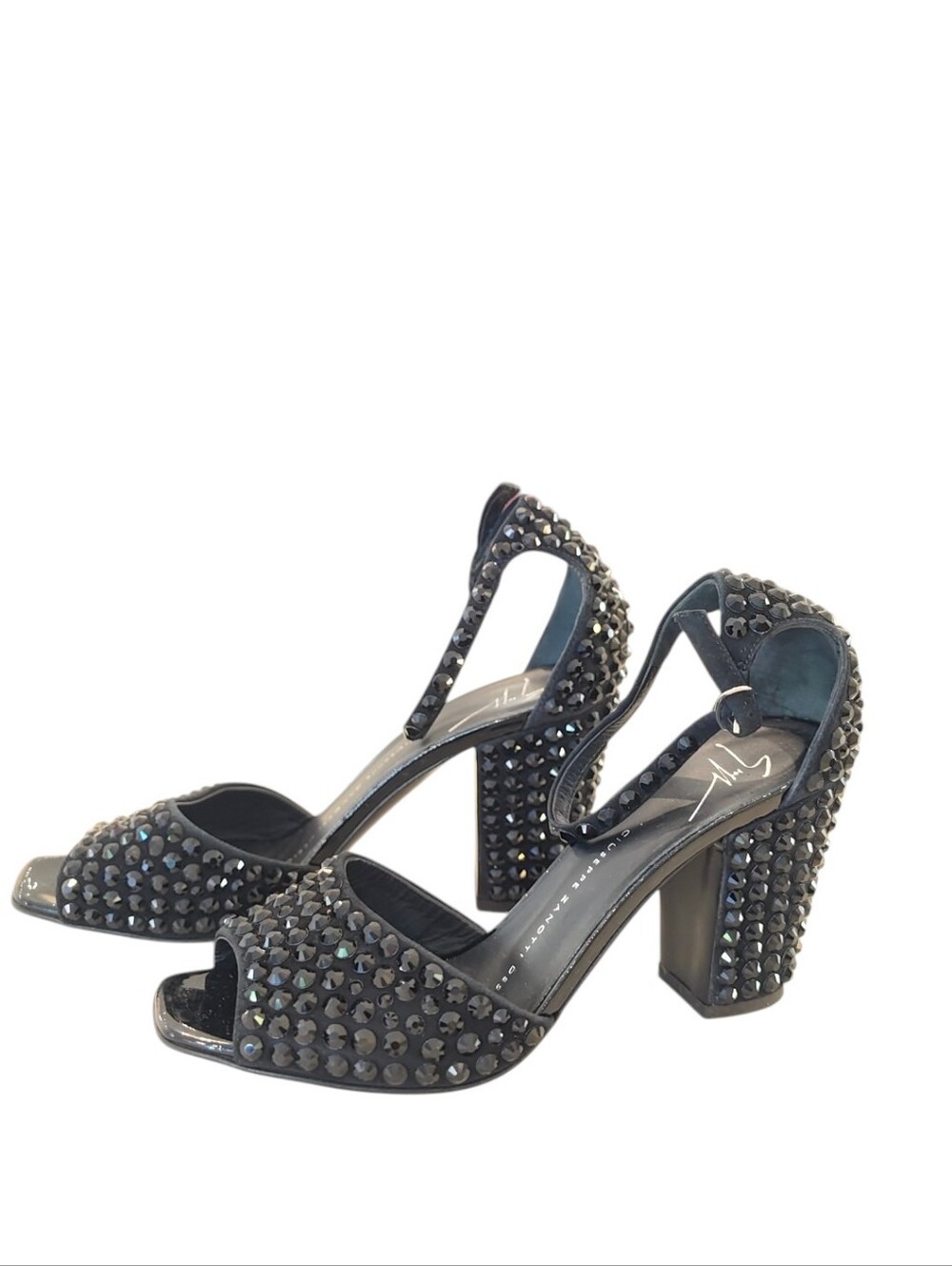 Giuseppe Zanotti black crystal-embellished block heel sandals
